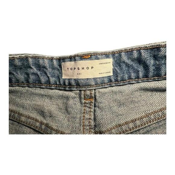 Topshop 'Kiri' High Waisted Light-Wash Frayed/Raw Hem Denim Jean Shorts sz 4 - Picture 2 of 5